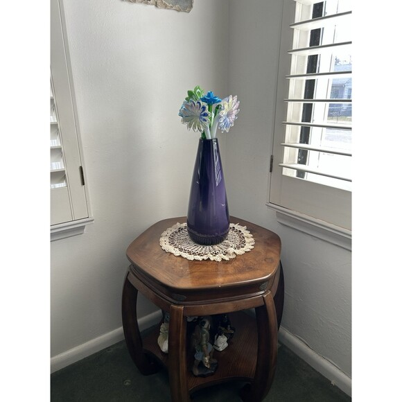 Bouquet Of Murano Hand Blown Long Stem Glass Flowers In A Purple Glass Vase - Picture 11 of 11